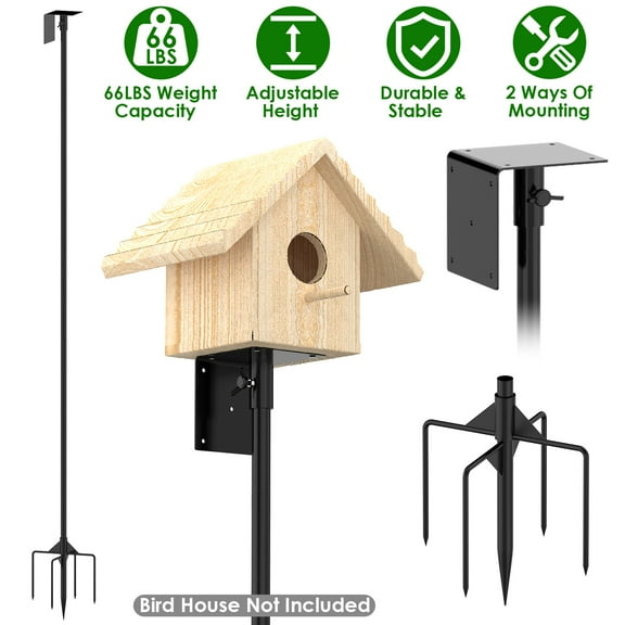 78.7in Inch Bird House Pole Kit TeqHome Heavy Duty Height Adjustable Bird Feeder Pole for Outdoors with 5 Prongs Base Universal Mounting Kit for Bird House and Bird Feeder Black