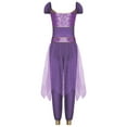 thumbnail image 4 of renvena Women's Arabian Princess Shiny Sequin Belly Dance Halloween with Tulle Jumpsuits Purple M, 4 of 6