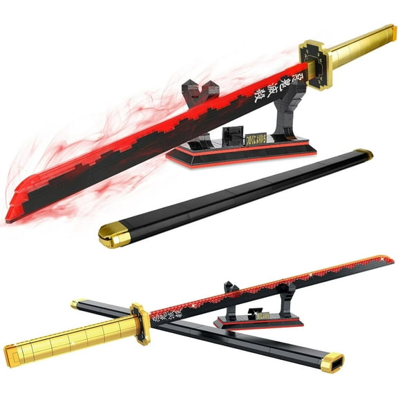 Honchoes Demon Slayer Sword Building Set with Scabbard Stand 606Pcs 39" Tsugikuni Yoriichi Swords Compatible with Lego for Adults
