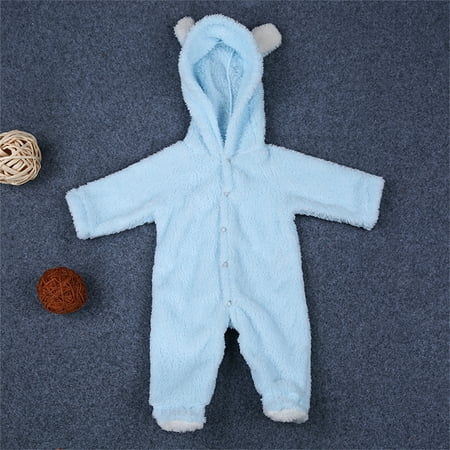 

FEIKID Infant Baby Soft Fluffy Romper Bear Hooded Jumpsuit Newborn Boys Girls Pajamas Winter Warm Thick Clothes Blue 9-12M