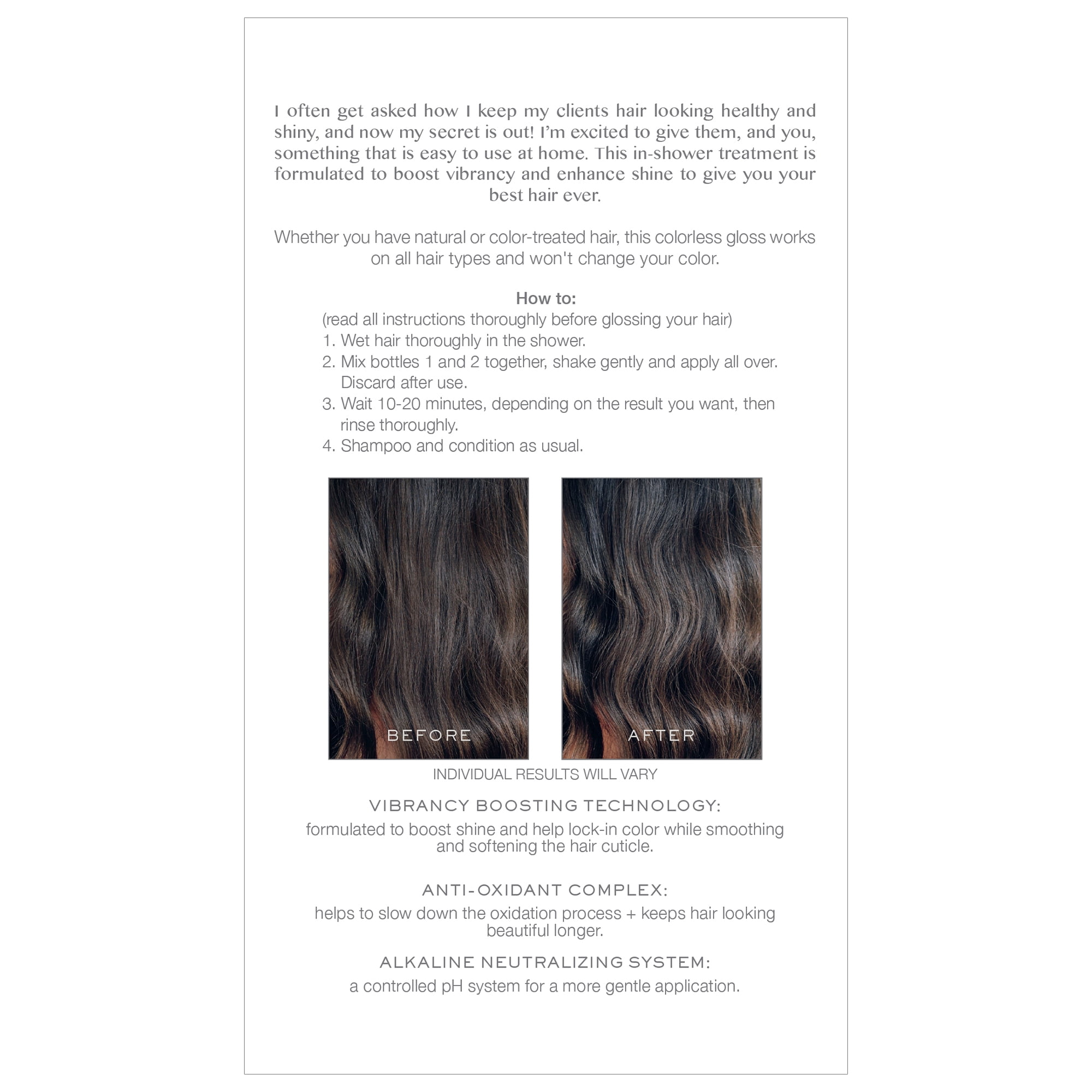Kristin Ess Hair Gloss in Crystal Quartz, Clear Glaze - 4 Week Semi Permanent Hair Color for Women - Shine - Hair Dye Glaze