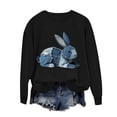 thumbnail image 2 of Heisall Women's Long Sleeve Sweatshirt Crew Neck Denim Bunny Print Loose Fit Casual Tops Soft Fleece Fall Winter Outfits, 2 of 5