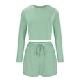 thumbnail image 4 of Up to 35% off Women's Tops Two Piece Set 2025 Summer Lounge Tracksuit Outfits Shorts And Short Sleeve Tops Knitted Clothes Ndbuld Green L, 4 of 7