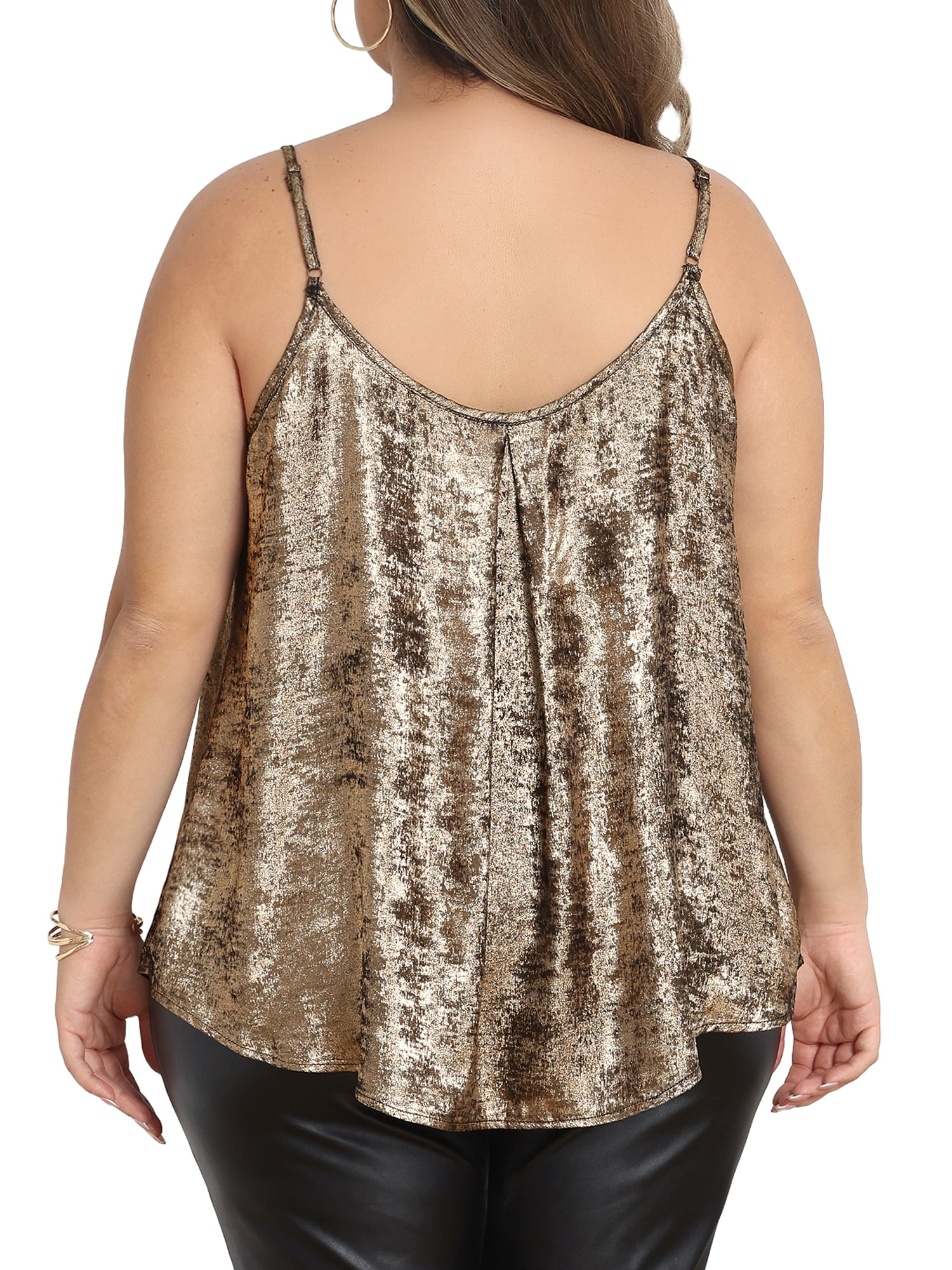 DARING DIVA Women's Plus Sequin Tank Top Spaghetti Strap Glitter Party Cami 1X Gold