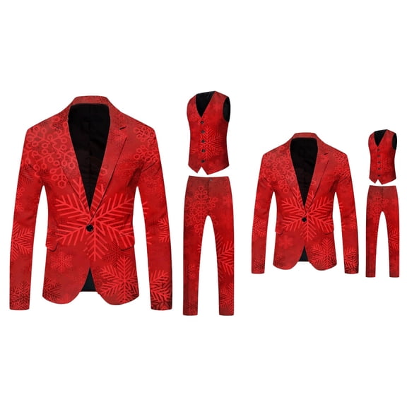 Elegant 3 Piece Formal Blend Tuxedo Jacket Vest Trouser Set Mens Suit Slim Fit Double Holiday Wedding Prom Groom