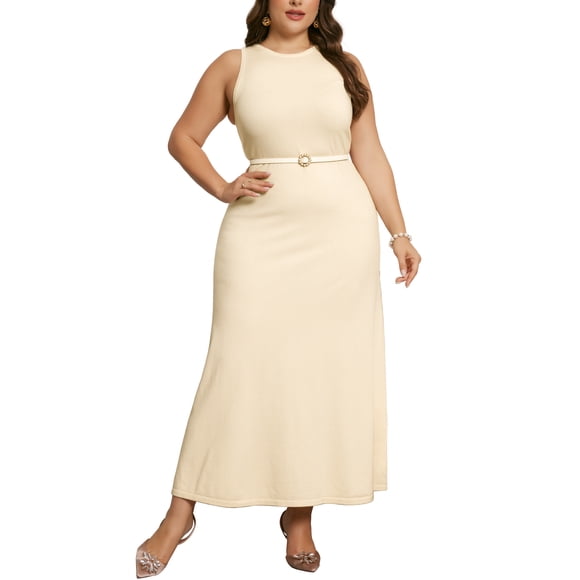 Vestido de suéter de talla grande Agnes Orinda para mujeres, cuello redondo, sin mangas, vestido de suéter de punto casual 4X albaricoque