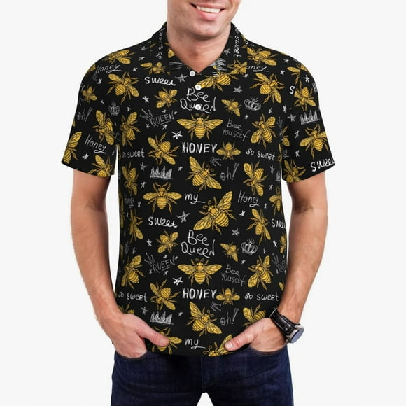 Saiise Hohey Chemise de Golf pour Hommes à Broderie Dorée, Évacuation de l'Humidité, Séchage Rapide, Polo de Performance pour Hommes-Petit