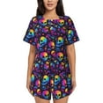 thumbnail image 1 of Balery mushroom rainbow color Skull Conjunto de Pijama para Mujer con Estampado, Dos Piezas de Manga Corta y Shorts, Ropa de Dormir Suave con Cuello Redondo y Bolsillos-3X-Large, 1 of 6