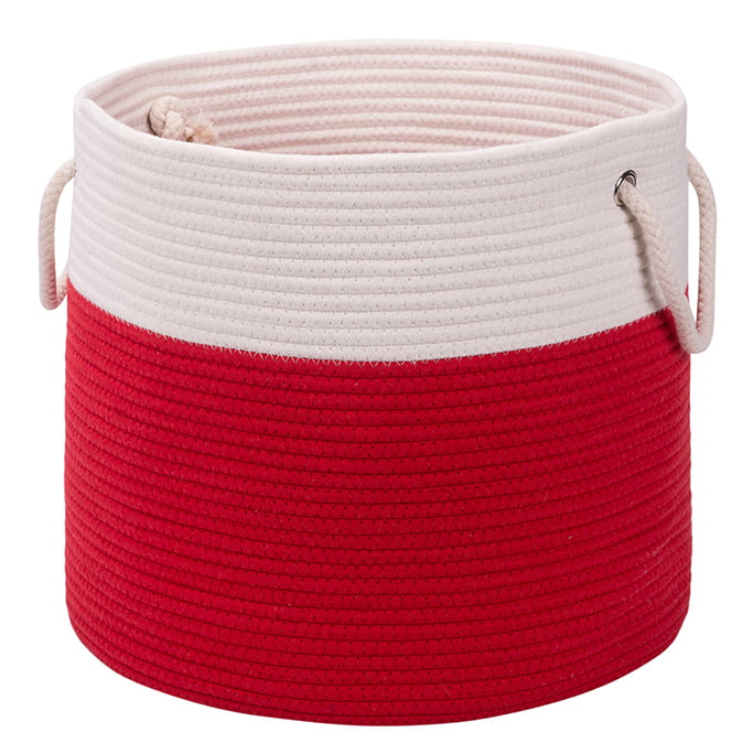 Extra Large Red-White Cotton Rope Woven Baby Laundry Basket for Blankets & Toys
