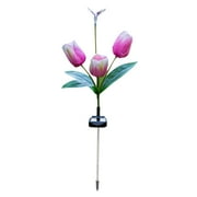 Iumwxz solar lights outdoor 4Led Tulip/ Flower Dragonfly/ Light Tulip/ Led Light Garden Light garden lights patio lights Pink Silk cloth stainless steel tube Clearance
