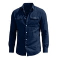 thumbnail image 5 of YLSDY Men's Linen-Blend Long Sleeve Shirt, Button-Down Collared Top with Chest Pocket, Casual Summer Style Navy M, 5 of 7