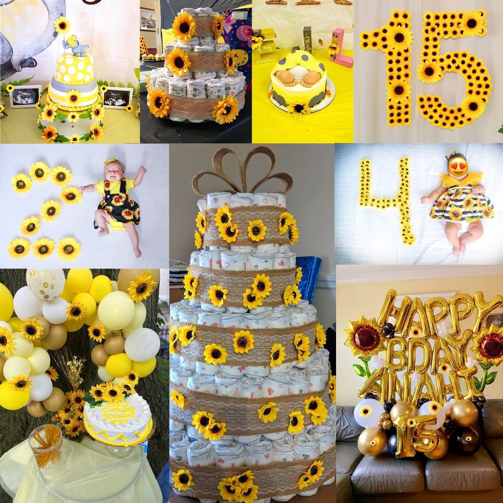 50pcs 3.5'' Artificial Sunflower Heads Bulk Yellow Sunflower Artificial Flowers Faux Silk Sunflower Decoration for Baby Shower Home Christmas Tree Wedding Birthday Party Garden Decor