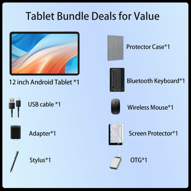 Android 15 タブレット 12インチ 256GB 12 inch Tablet,Android 15 Tablets with 256GB ROM,Helio G99 Octa