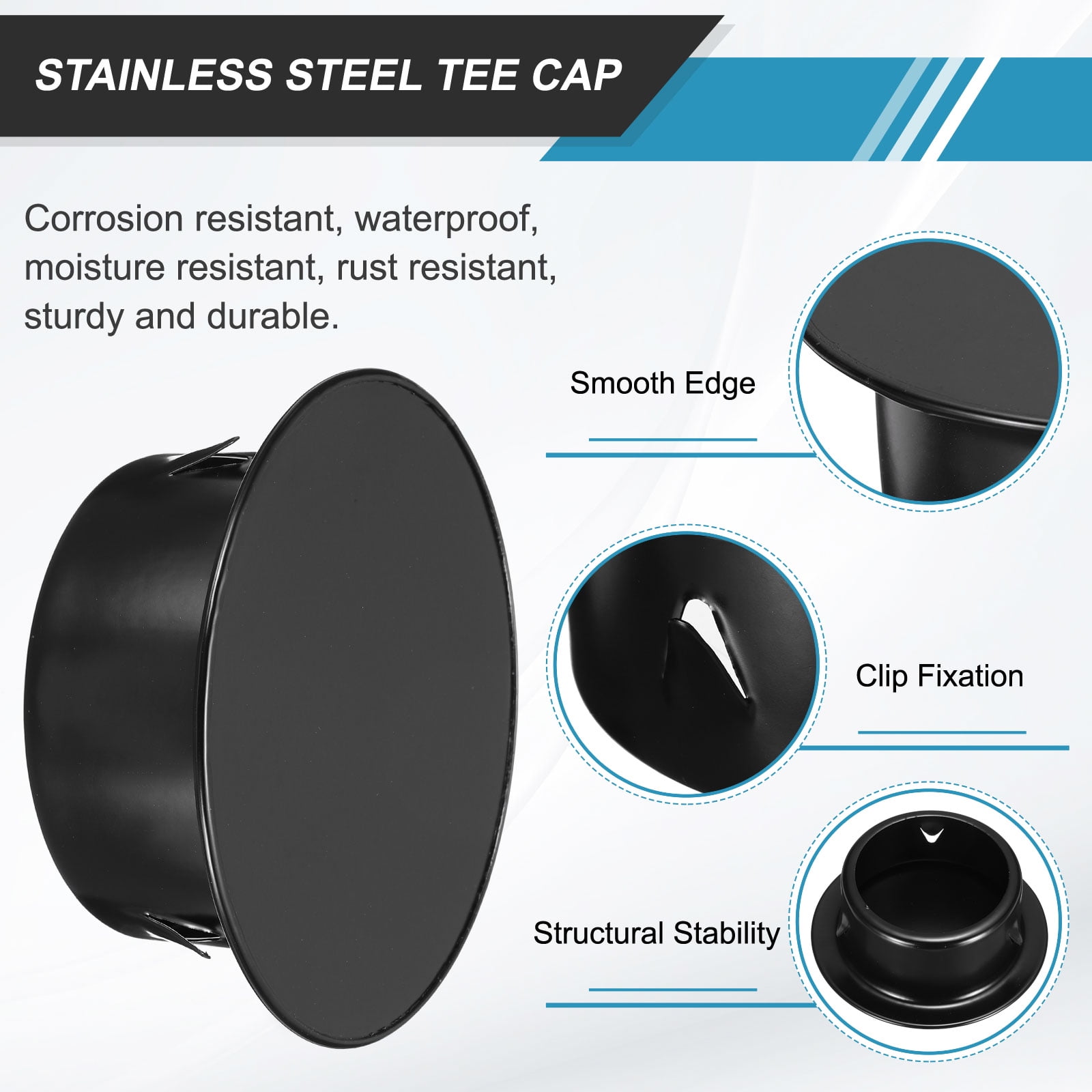 Uxcell 2Pcs Stainless Steel Tee Cap (3"/75mm OD, Black) - Round Dryer Vent Cover Dryer Duct Metal End Cap Plug for Indoor and Outdoor Pipe