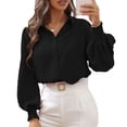 thumbnail image 1 of Camisa de mujer, camisa de manga abullonada, camisa con cuello vuelto para mujer, camisa de manga abullonada, uso conveniente, 1 of 8