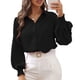 thumbnail image 3 of Camisa de mujer, camisa de manga abullonada, camisa de mujer de color puro, camisa de cuello vuelto, calidad superior, 3 of 8