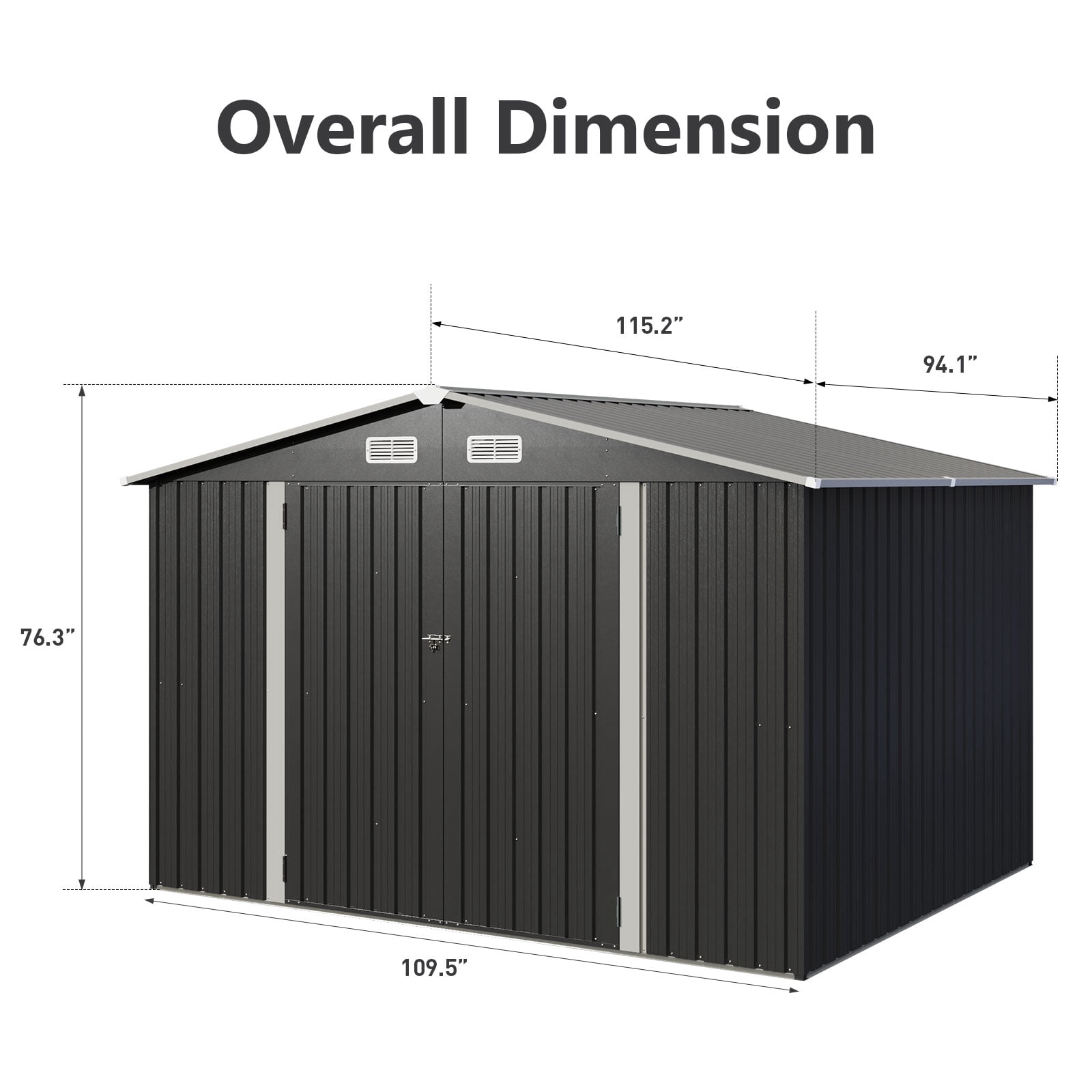 Sunmthink Outdoor Storage Shed, Metal Shed with Lockable Door & Air Vent for Backyard, Garden, Black