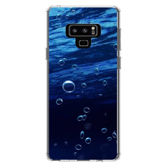 DistinctInk Clear Shockproof Hybrid Case for Samsung Galaxy Note 9 - TPU Bumper, Acrylic Back, Tempered Glass Screen Protector - Water Bubbles Blue