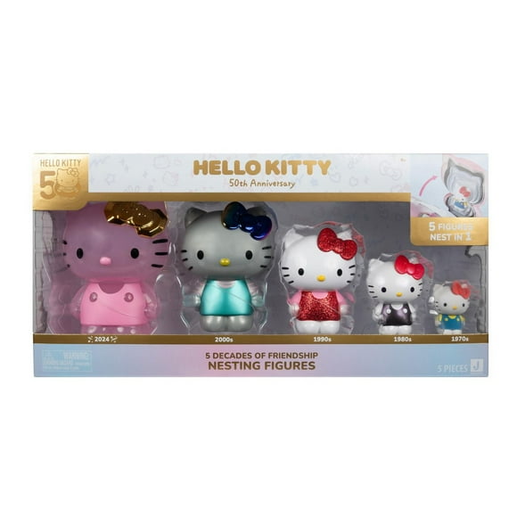 Hello Kitty and Friends 50th Anniversary Nesting Figures - Cinq figurines de 6" à 2" chacune avec une finition unique - Produit de Sanrio sous licence officielle de Jazwares Hello Kitty & ses amis!