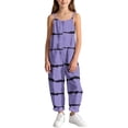 thumbnail image 5 of Girls Striped Printed Cami Jumpsuits Sleeveless Spaghetti Straps Jumpsuit Pants Casual Loose Trousers with Pockets Purple 15-16 Years, 5 of 7