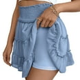 thumbnail image 4 of YDFCWXW Women Chiffon Skirts High Waist Ruffle Mini Skirts Tennis Golf Skirt Boho Summer Tiered Skirts with Built-in Shorts Blue, S, 4 of 6