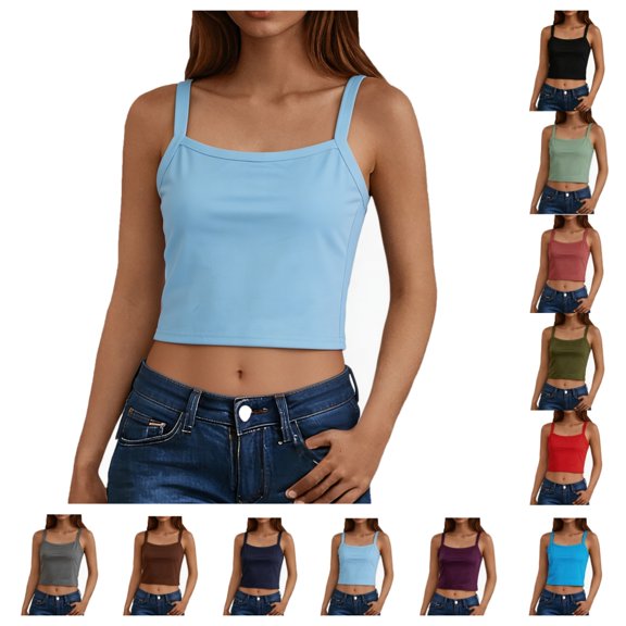Fgnfyis Built In Bra Tank Tops For Women Slim Fit Cropped Sleeveless Camisole Stretchy Summer Fashion Womens Tops Light Blue L