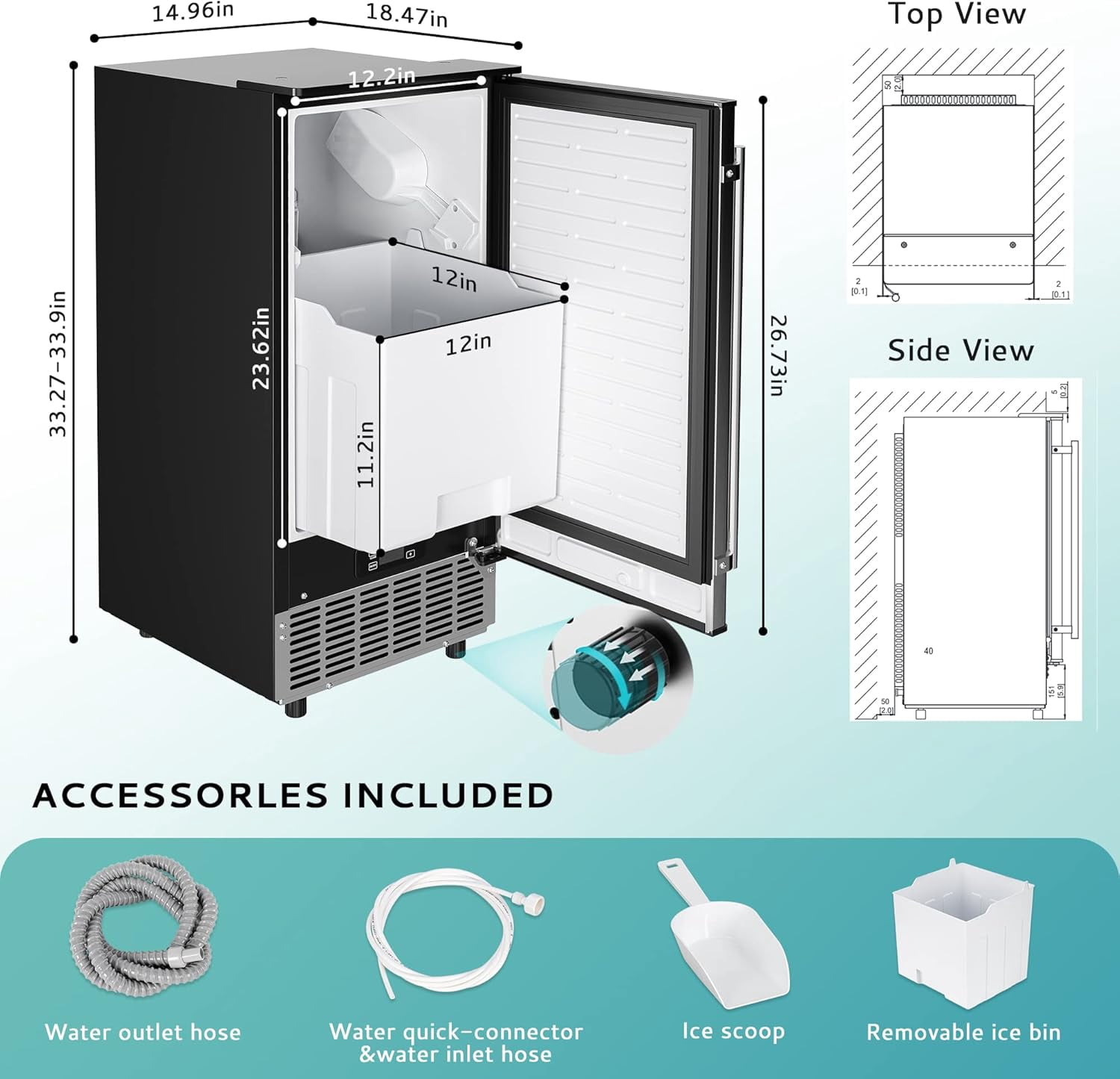 EUHOMY Commercial Under Counter Ice Maker Machine,80 Lb/Day Auto-Cleaning & 24H Timer, Gravity Drainage,Stainless Steel Built-in Freestanding Ice Maker, 24 Lb Storage, Ideal for Commercial & Home Use