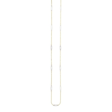 Long Oval Link - 14K Yellow & White Gold Sideways White Open Oval Anchor on 1mm Diamond Cut Oval Link Necklace 20