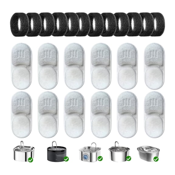 Sinyiin Pack of 12 Replacement Filters for 108oz Pet Water Fountain Triple Filtration
