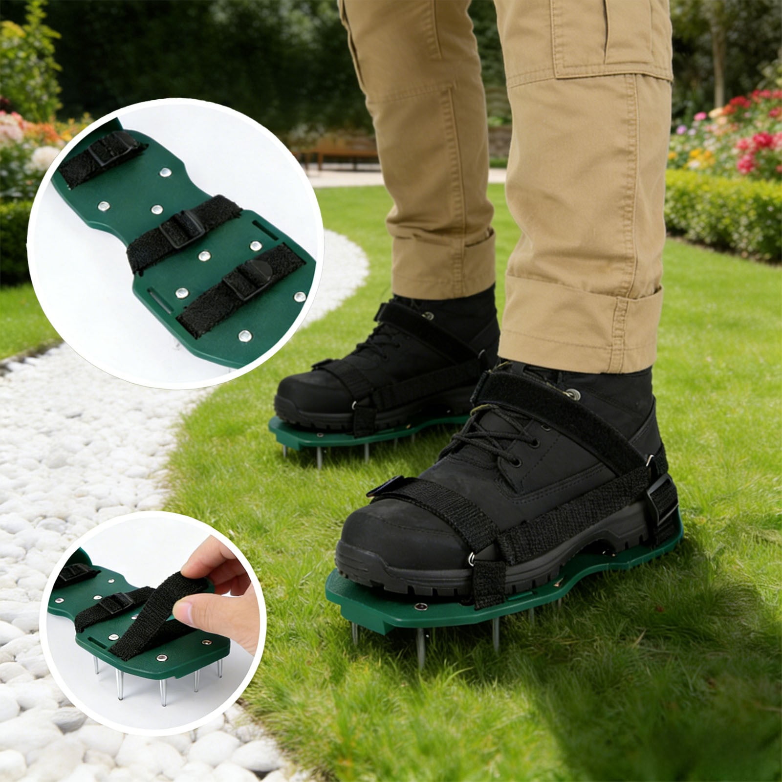 Winter Poetry Upgrade Grass Aerator Spike Sandals, Garden Aerating Shoes, Adjustable Straps Yard Loosening Shoes, 11.41x5.11x2.75in