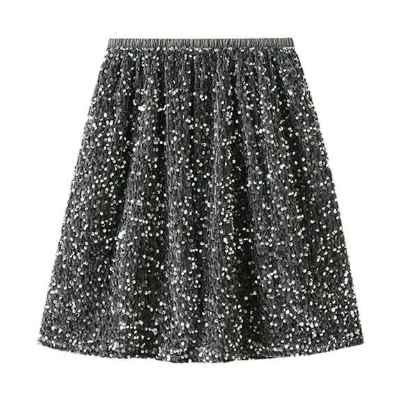RUTAYY Women Dance Party A-Line High Waisted Paillette Skirt Holiday Party Half Skirts Solid Color Casual Travel Skirts