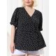 thumbnail image 3 of Blude talgrande pamujer con cuello en V y lunares, mancorta, peplum Negro 2X, 3 of 6