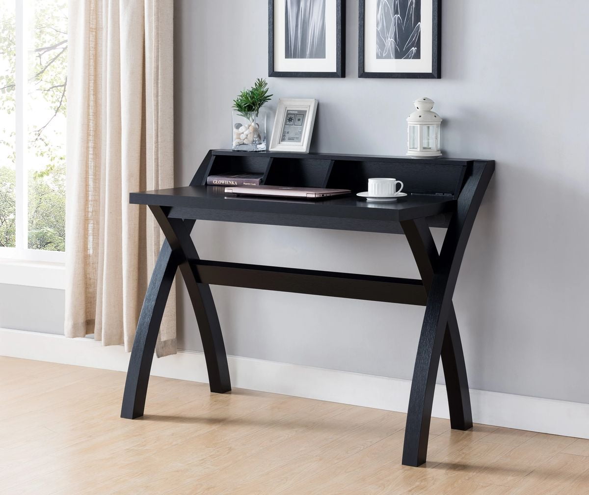 Writing Desk with Storage, Power Outlets, and USB Ports in Black Finish