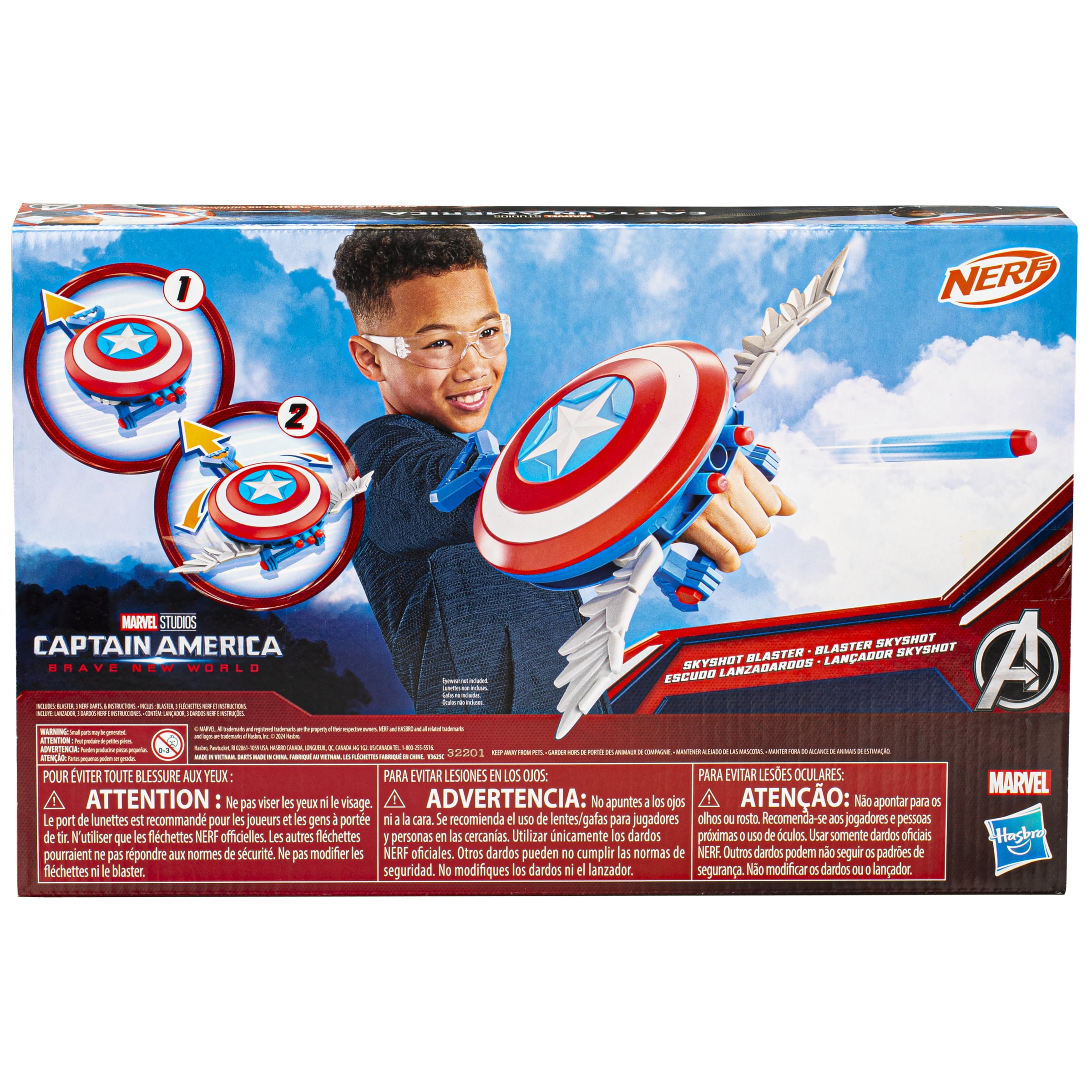 Marvel Studios Captain America Brave New World NERF Skyshot Blaster, Halloween Costume Accessory
