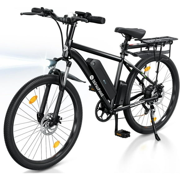 isinwheel M10 Electric Bike for Adults 96KM, 26" Portable Ebike 500W 32KM/H, Electric Mountain Bicycle with 10.4Ah Removable Battery, Shimano 35-Speed, Lockable Suspensions for Trail City Commuting