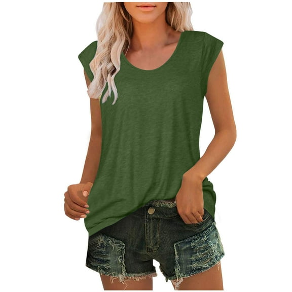 Aofany Summer Tank Tops for Women 2024 Crewneck Sleeveless Shirts Casual Solid Color Tunic Blouses