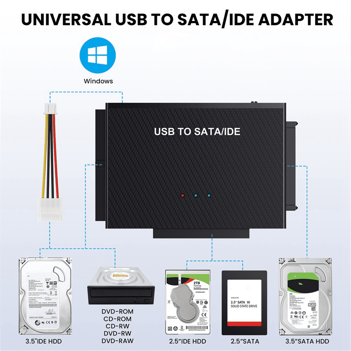 USB3.0 Hard Disk Adapter USB3.0 to SATA IDE Easy Drive Cable 2.5-Inch 3.5 Adapter Cable US-Plug,1 x Hard disk adapter 1 x Power plug,Black