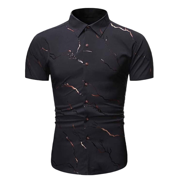 Camisa de manga corta con estampado de corte slim y botones informales para hombre Pompotops oipoqjl47591