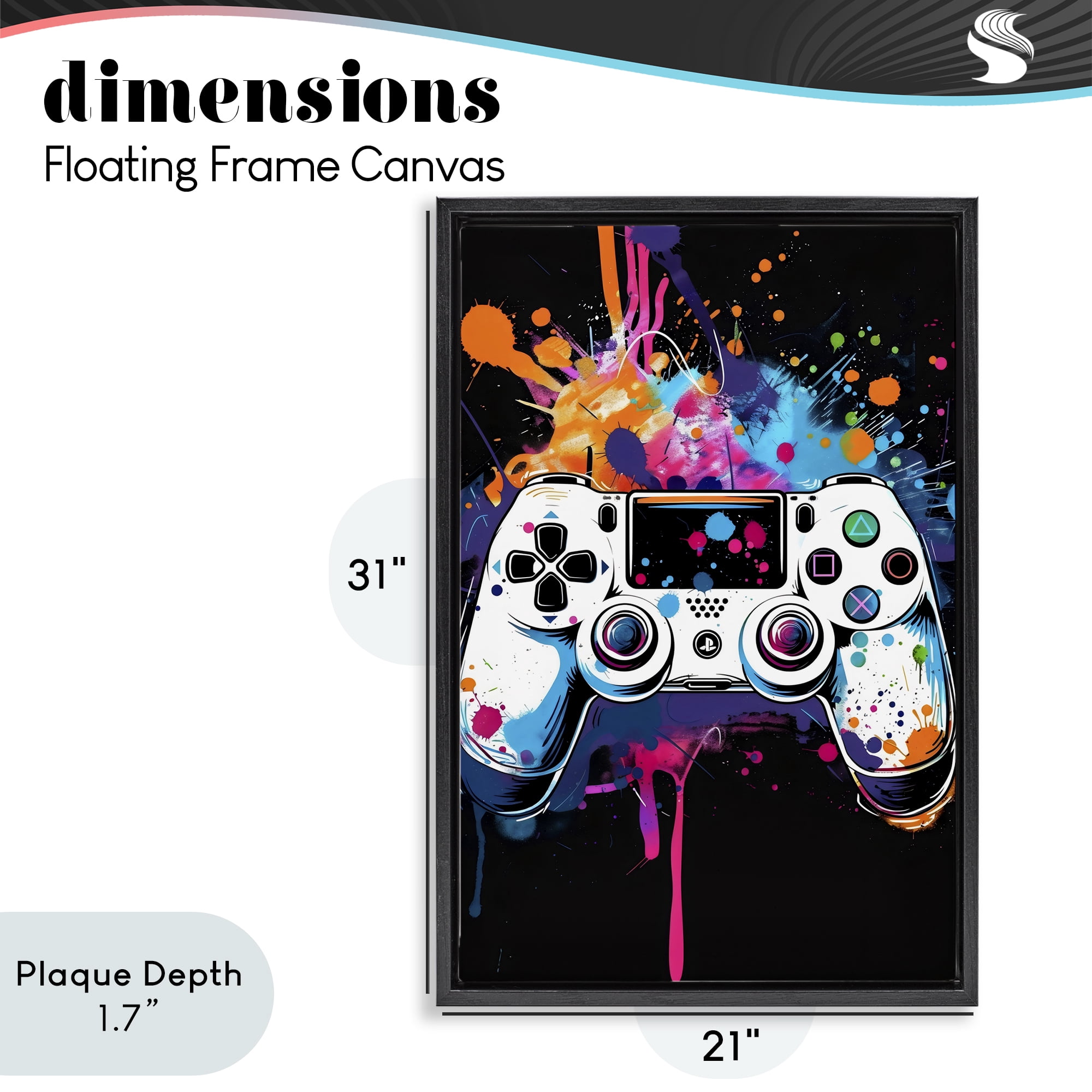 Stupell Industries Controller Contrast with Neon Splatter Black Framed Floater Canvas Wall Art, design by Creative Studio