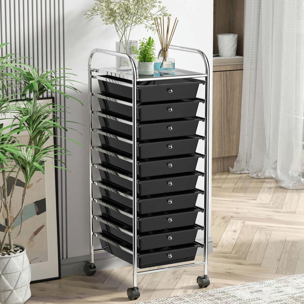 Barara King File Cabinet, Filing Cabinet Organizer,10 Drawer Rolling Storage Cart Organizer with 4 Universal Casters-Black