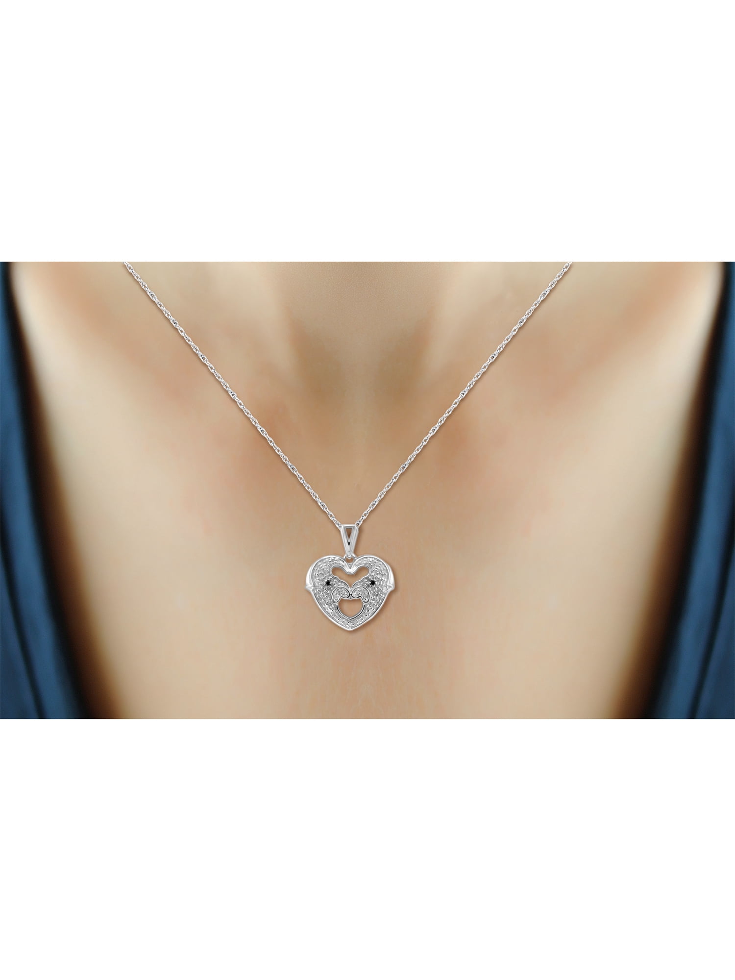 JewelersClub Sterling Silver (.925) Heart Necklace with White Diamond 1/4 Carat | Jewelry Pendant Necklaces for Women with Round White Diamonds & 18 inch Rope Chain with Spring Clasp