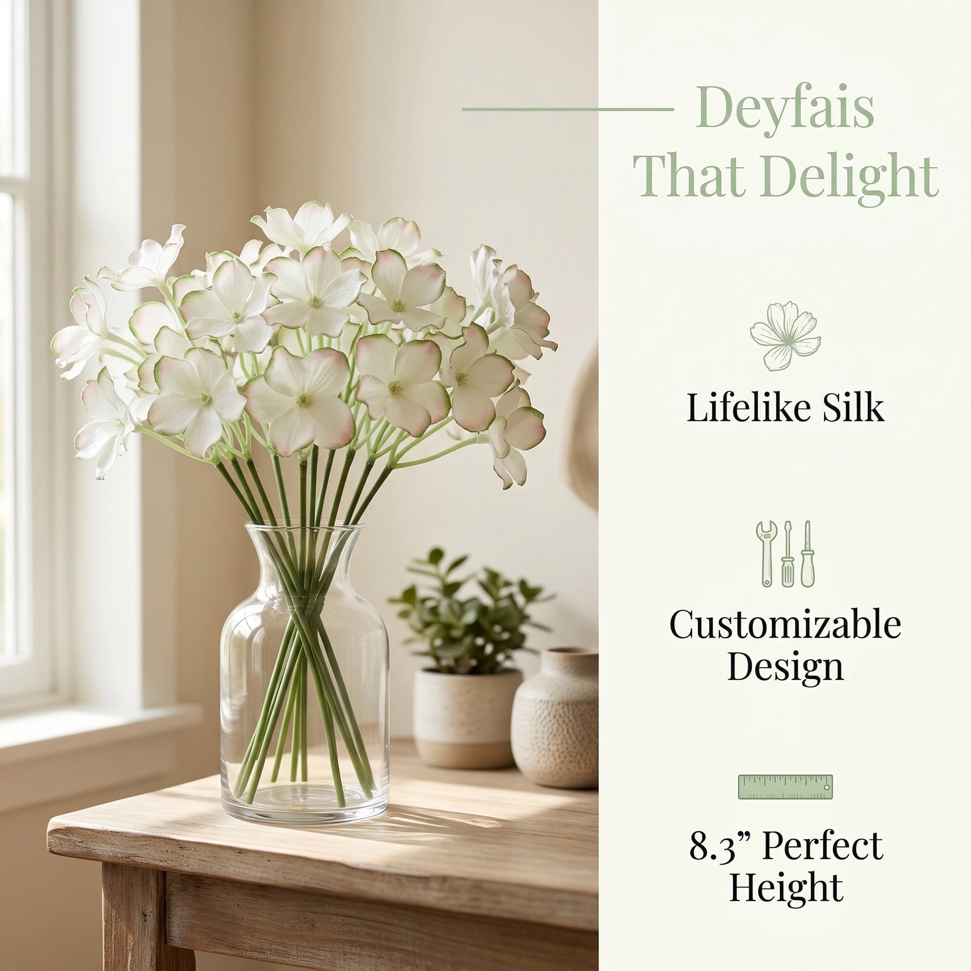 Unique Bargains Artificial Hydrangea Flowers with Detachable Heads Green 8.3inch
