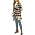 thumbnail image 5 of INSPIRE CHIC Women's Shawl Collar Asymmetrical Hem Belted Plaid Coat XS Brown Blue, 5 of 8