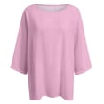 thumbnail image 5 of QHWAUAKFBN T Shirts For Women Loose Fit Summer 3 Of 4 Sleeve Crew Neck Floral Printed Loose Linen Tunic Tee Blouse Tshirts Top, 5 of 5