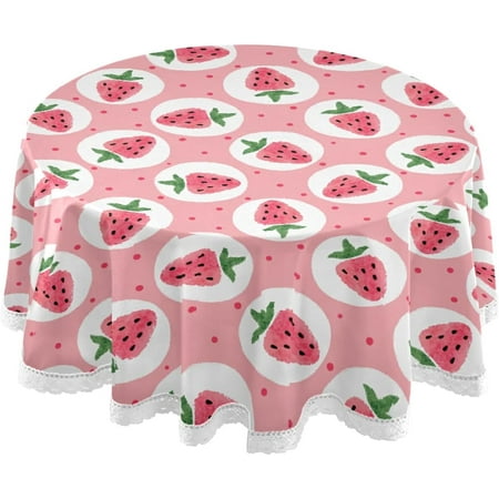 

Hyjoy Strawberry Sweet Round Table Cloth Fruit Spot Polyester Tablecloth Washable Tablecover for Party Dinner Home Decor 60 Inch