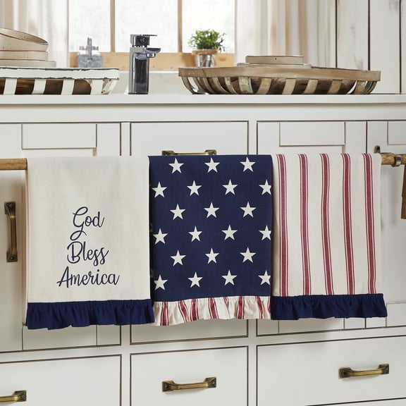 VHC Brands Hatteras Stars GBA Ruffled Tea Towel Set of 3 16x28