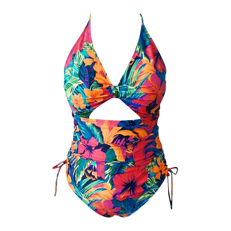 WOXINDA Women's Plus Size Printed Backless One-Piece Swimsuit