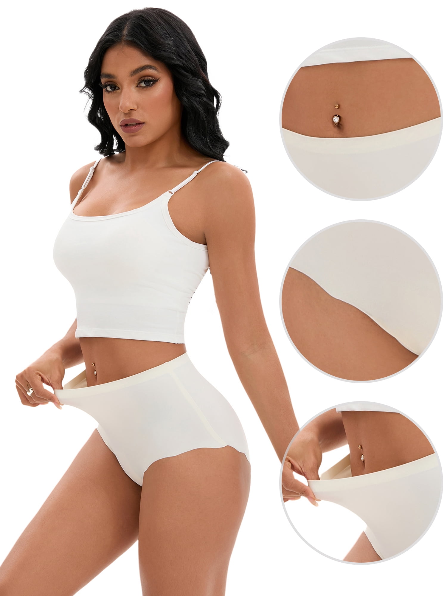Unique Bargains Women's Comfort Full-Coverage Panties Wave Trim No Trace Briefs S White