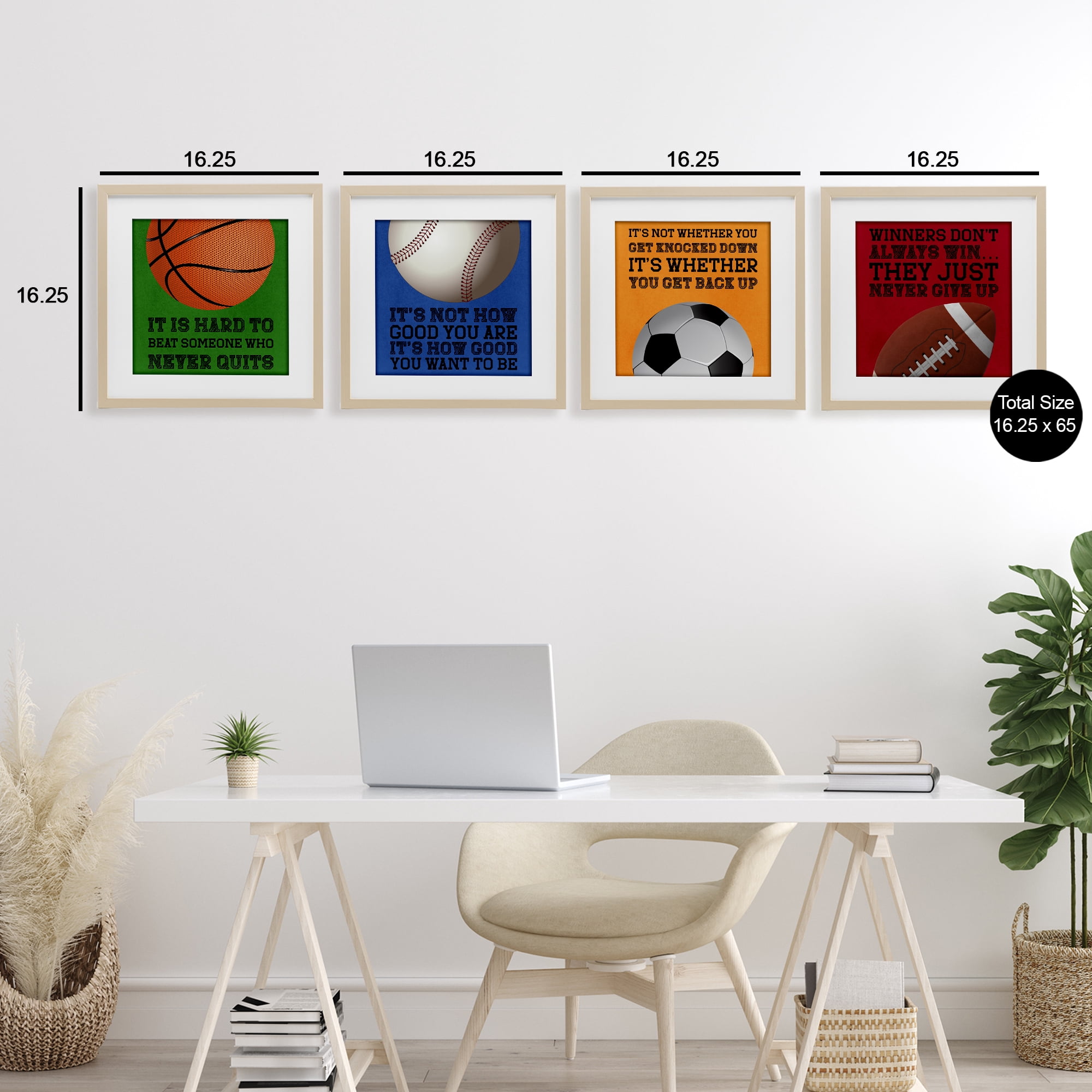 Motivational Sports Determination 4 Piece Birch Framed Print Under Glass Set, design by Marcus Prime