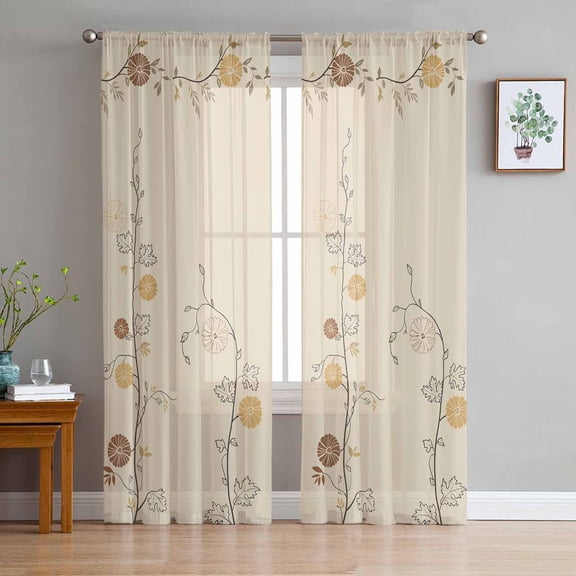 ERUNPONLY Retro Spring Floral Sheer Curtains 72 Inch Length 2 Panels Set, Farmhouse Botanical Flowers Voile Window Treatment Curtains Sheers Drapes for Bedroom/Living Room/Kitchen 52"x72"x2